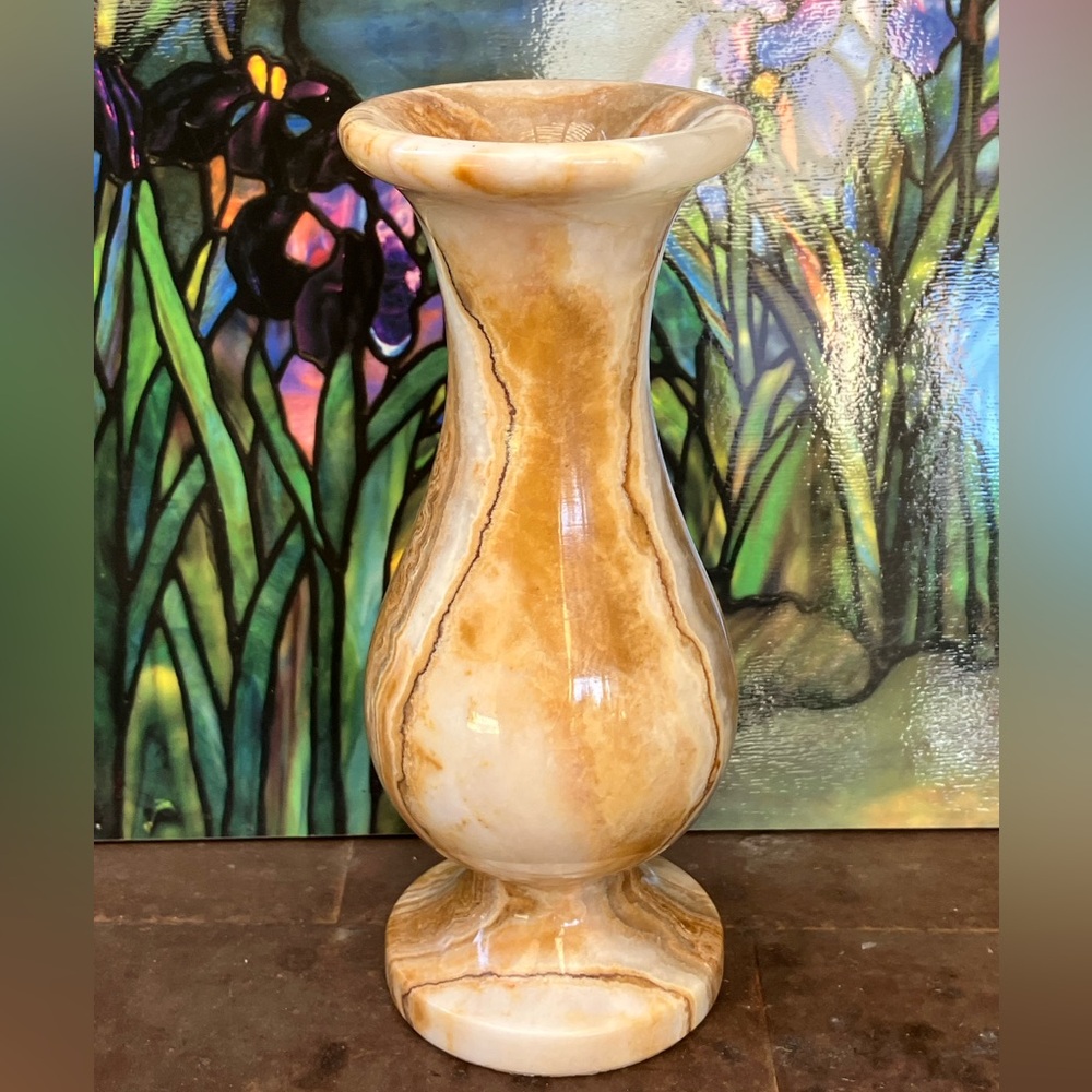 Vintage Alabaster Hand Carved Vase Candle Holder